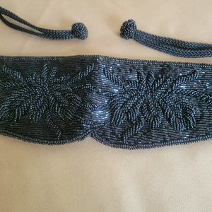 Vintage 70's-80'S BLACK BEADED EVENING BELT